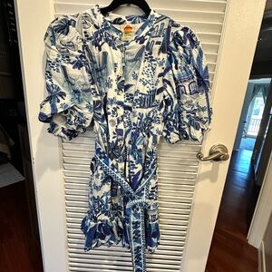 FARM Rio Navy and White Botanical Blouse